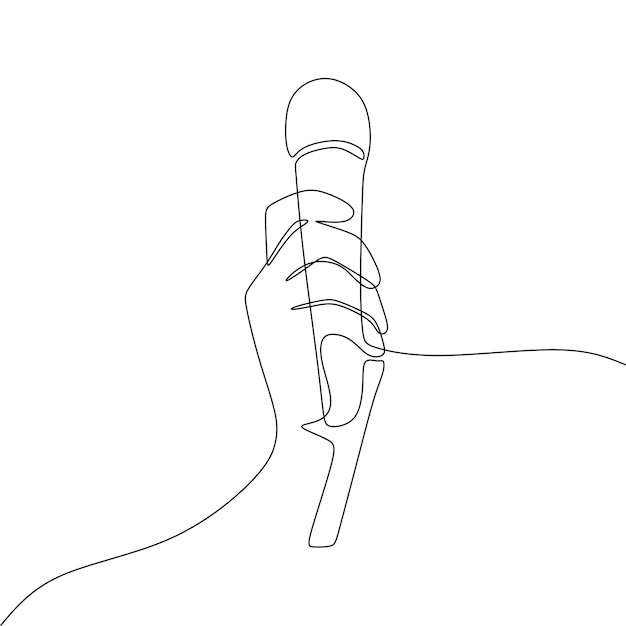 Vector arte de línea continua única del micrófono de la mano