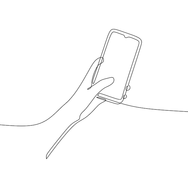 Vector arte de línea continua única de sostener el teléfono con la mano