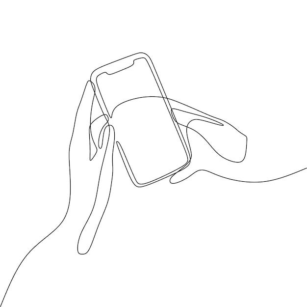 Vector arte de línea continua única de sostener el teléfono con la mano