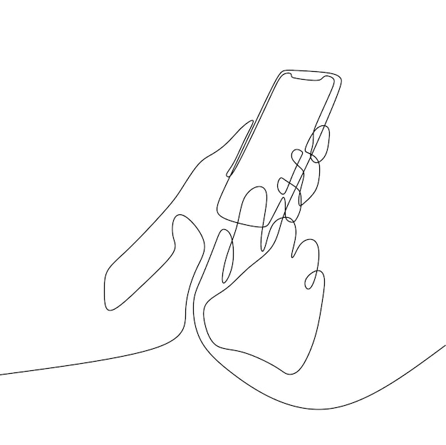 Arte de línea continua única de sostener el teléfono con la mano