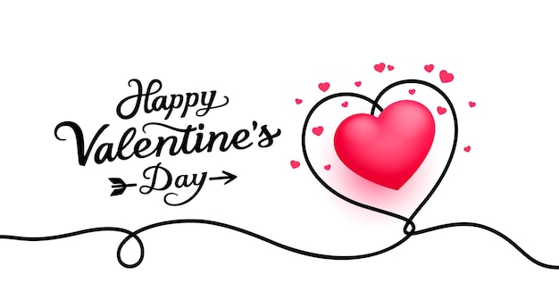 Arte de la línea del corazón tarjeta postal feliz día de San Valentín 14 de febrero ilustración vectorial