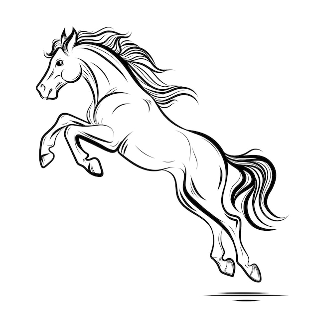 Arte de línea de cría de caballos Ilustración vectorial Caballo saltador en blanco y negro