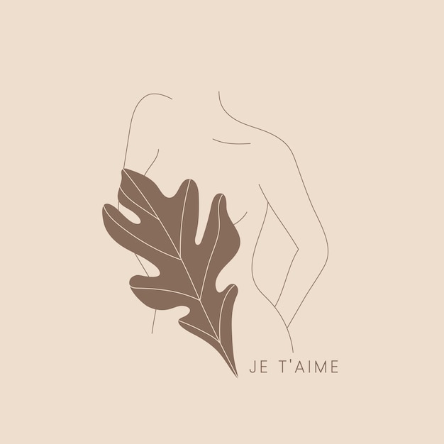 Arte de línea de cuerpo de mujer con vector de palabra je t'aime