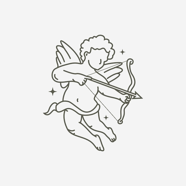 Vector arte de línea cupido diseño de logotipo vectorial cupido disparando la flecha lineart