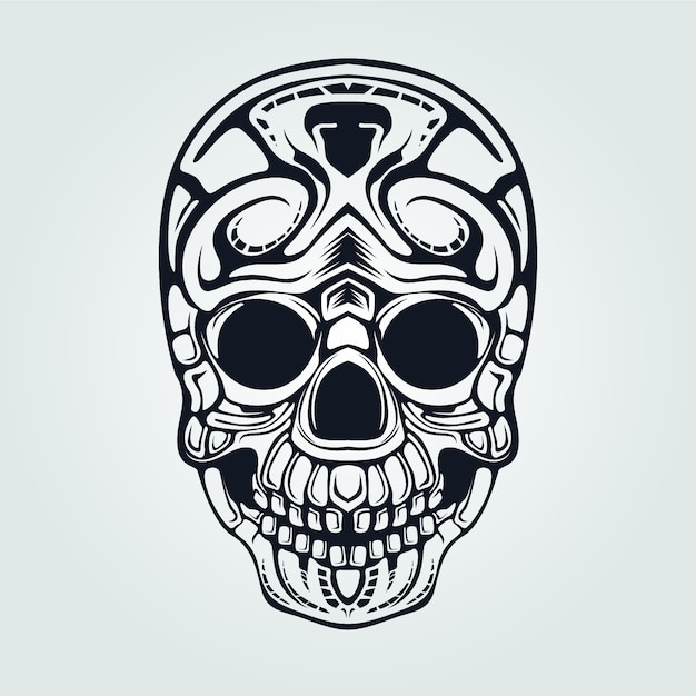 arte de línea decorativa de calavera para tatuaje