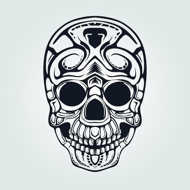 arte de línea decorativa de calavera para tatuaje