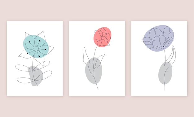 Arte de una línea dibujado a mano el collage mágico y imágenes prediseñadas de flores de arte lineal con mariposa y formas