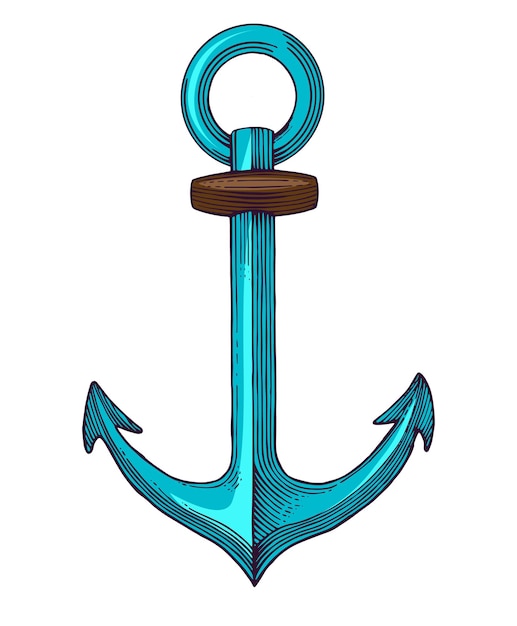 arte de línea dibujado a mano de época anclaje marino color grabado