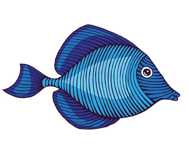 Vector arte de línea dibujado a mano pescado grabado color