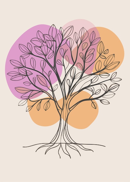 Arte de una línea de dibujo de árbol Decoración de pared de arte de línea continua mínima abstracta