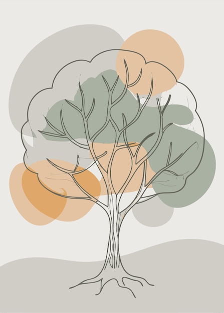 Arte de una línea de dibujo de árbol Decoración de pared de arte de línea continua mínima abstracta