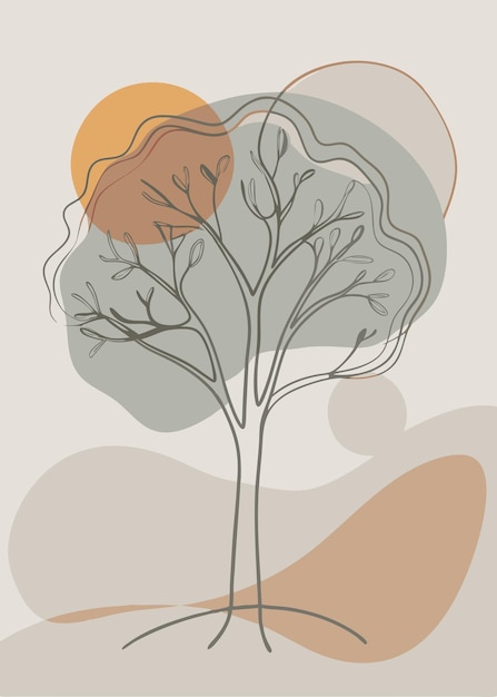 Arte de una línea de dibujo de árbol Decoración de pared de arte de línea continua mínima abstracta