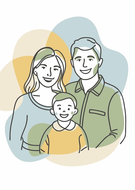 Arte de una línea de dibujo de familia feliz Decoración de pared de línea continua mínima abstracta