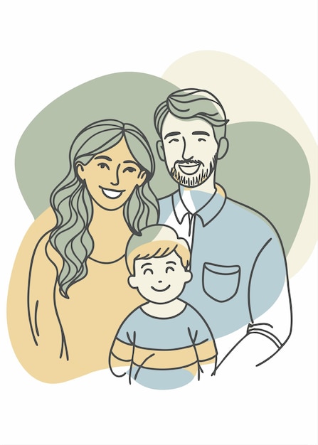 Arte de una línea de dibujo de familia feliz Decoración de pared de línea continua mínima abstracta