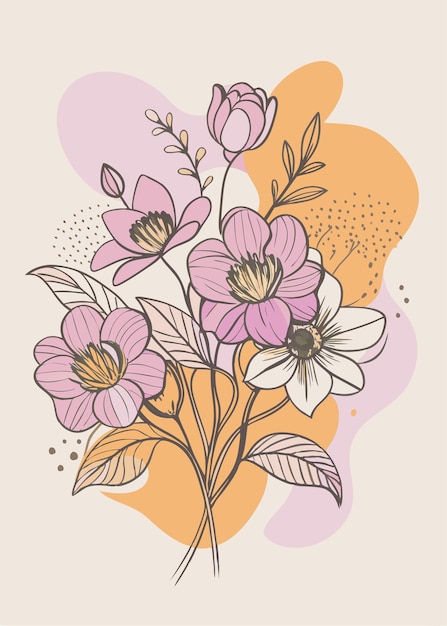 Arte de una línea de dibujo floral Arte de línea continua floral minimalista abstracto