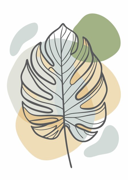 Arte de una línea de dibujo de hojas Arte de línea continua abstracta