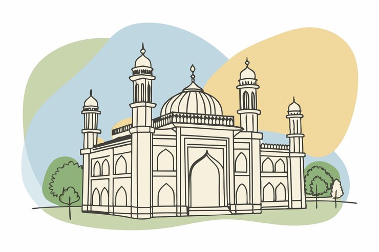Vector arte de una línea de dibujo de la mezquita arte de línea continua abstracta