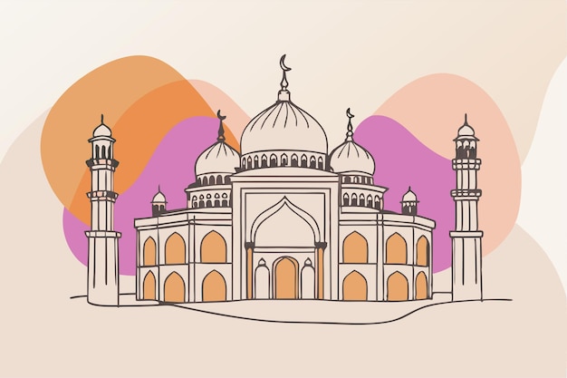 Arte de una línea de dibujo de la mezquita Arte de línea continua abstracta
