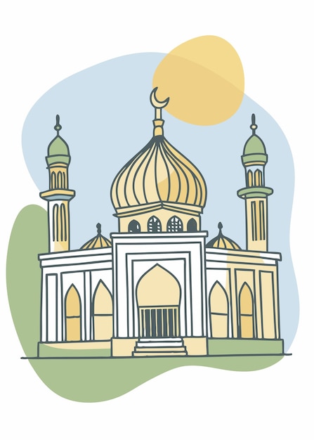 Arte de una línea de dibujo de la mezquita Arte de línea continua abstracta