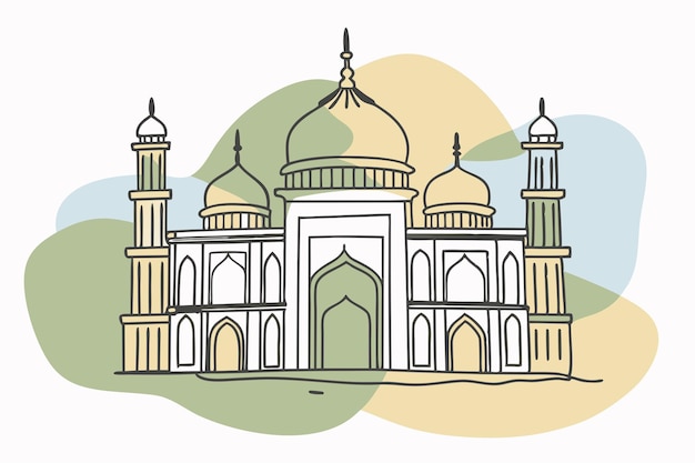 Arte de una línea de dibujo de la mezquita Arte de línea continua abstracta