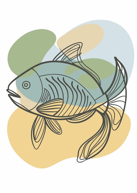 Arte de una línea de dibujo de peces Decoración de pared de línea continua mínima abstracta