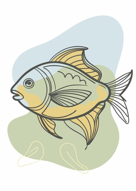 Arte de una línea de dibujo de peces Decoración de pared de línea continua mínima abstracta