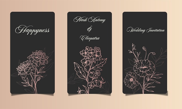 Arte de línea dibujo de primavera flores línea negra y blanca plantilla floral