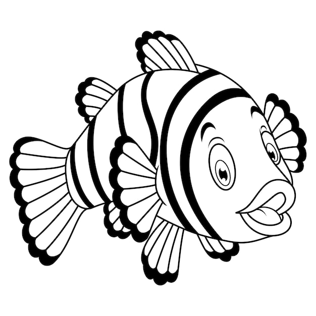 Arte de línea de dibujos animados lindo pez payaso