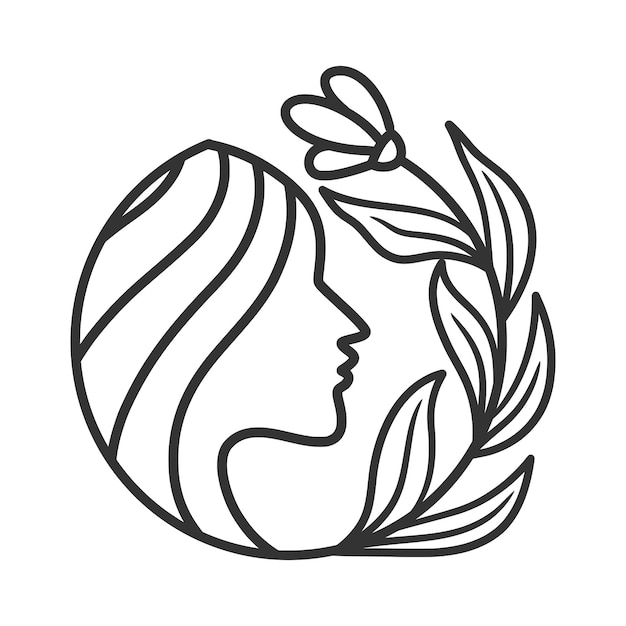 Arte de línea de diseño de logotipo de mujer de belleza