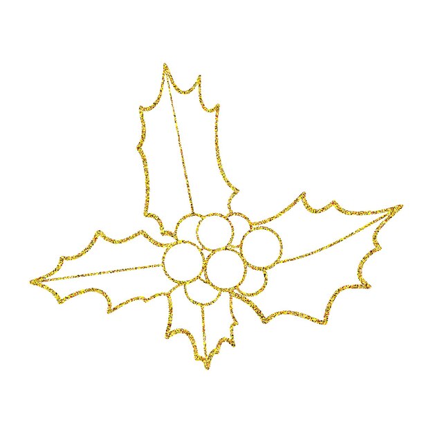 Arte de línea dorada de bayas de Navidad aisladas en blanco
