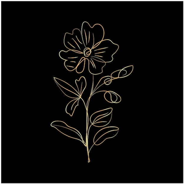 Arte de la línea dorada flor en negro