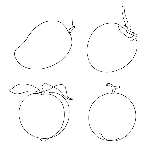 Vector arte de línea y elemento de símbolo de fruta de dibujo continuo para logotipo y diseño imprimible