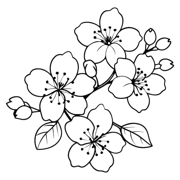 Arte de la línea de la flor de cerezo vector simple