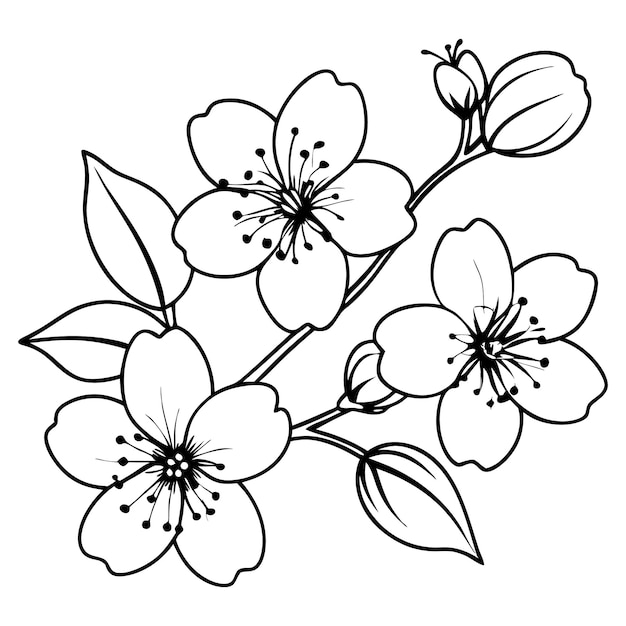 Arte de la línea de la flor de cerezo vector simple
