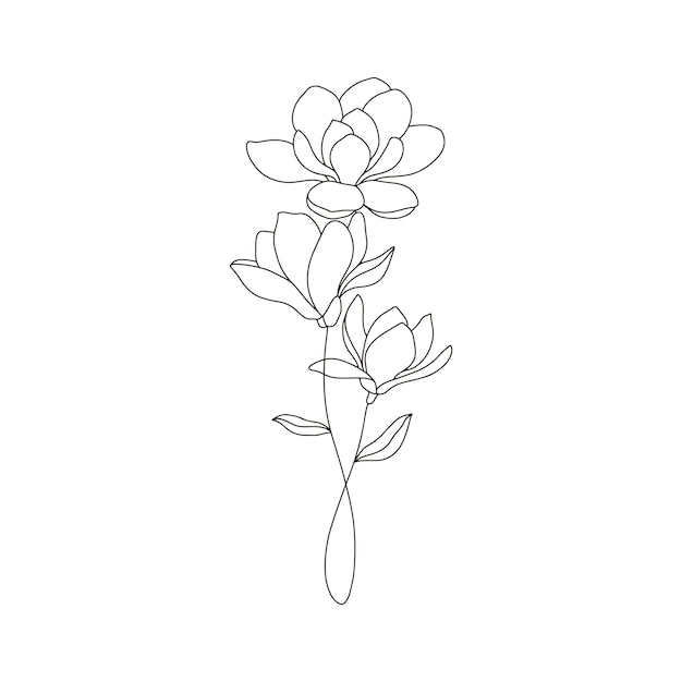 Arte de línea de flor de magnolia