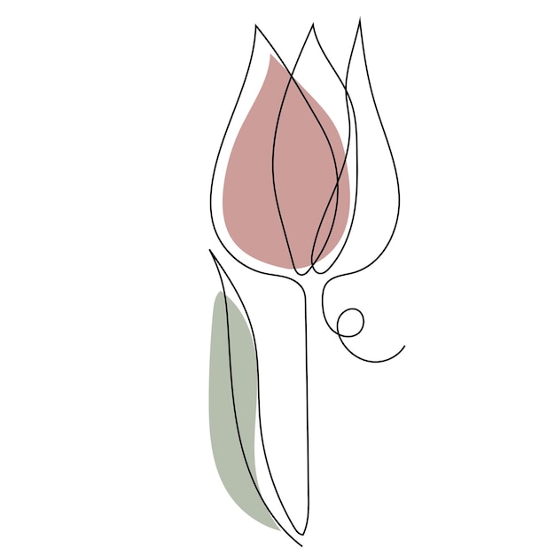 Arte de línea de flor de tulipán. Dibujo de contorno. Arte minimalista.