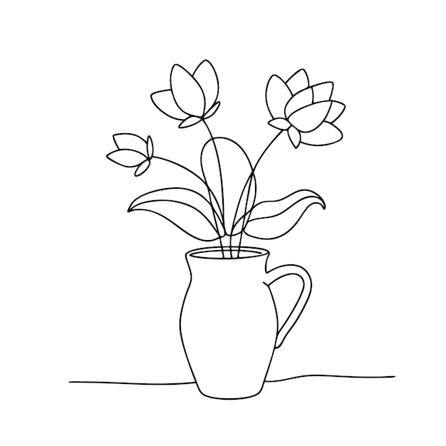 Arte de la línea de flores en un jarrón para el libro de colorear