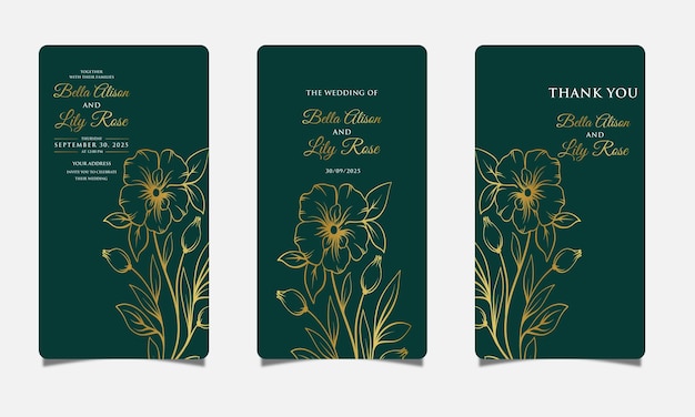 Arte de línea Flores de primavera Vector de tarjetas de invitación de boda Contorno de flores y primavera Floral