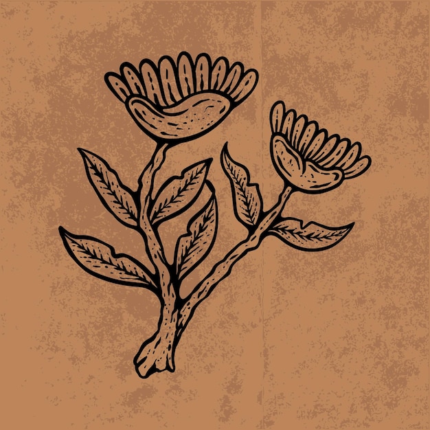 Vector arte de línea de flores silvestres de doodle de hoja botánica