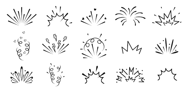Arte de la línea de fuegos artificiales dibujado a mano elementos lindos