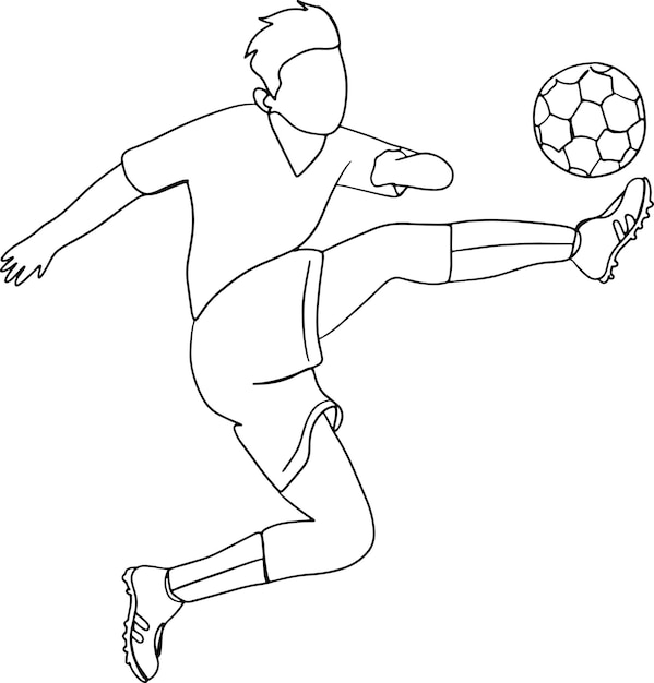 Arte de línea de fútbol minimalista, jugador de fútbol, dibujo de contorno, ilustración deportiva, boceto de atleta