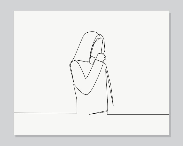 Arte de línea de gesto de tos de mujer o ilustración continua de una línea