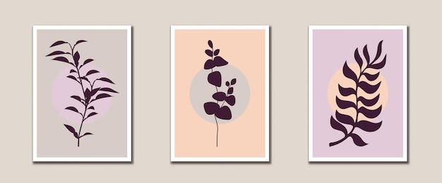 Arte de línea de hojas abstractas minimalistas impresiones de arte botánico arte de pared moderno de mediados de siglo