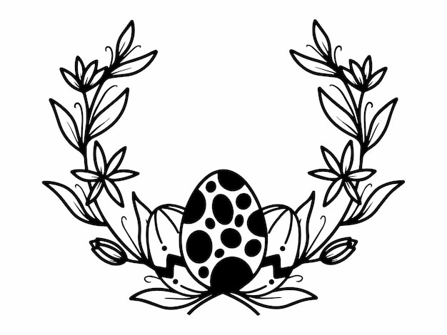 Vector arte de línea de huevos de pascua con flores