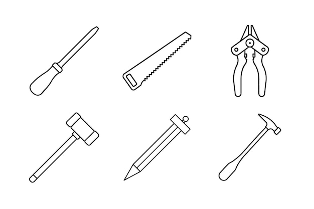 Arte de la línea del icono de las herramientas de mano básicas