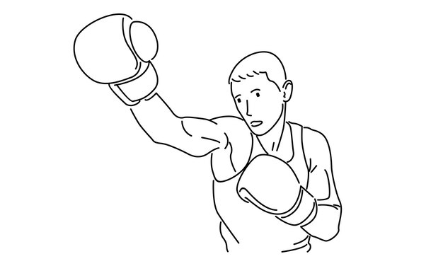 arte de línea de ilustración de vector de boxeador de hombre
