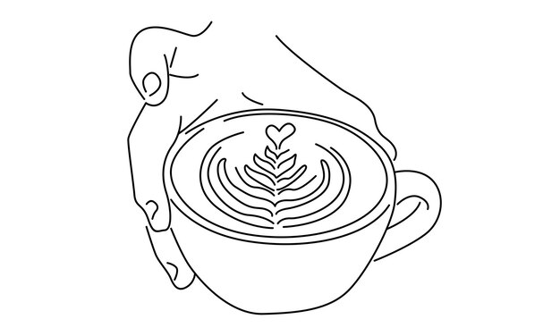 Arte de línea de ilustración de vector de café con leche