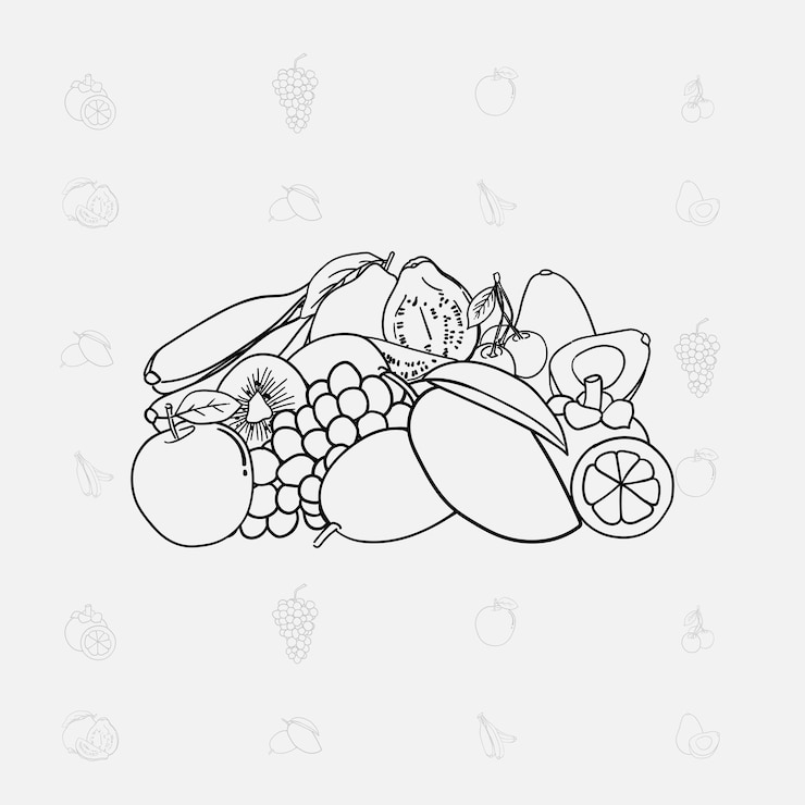 Vector arte de línea de ilustración de vector de frutas en diseño de arte de línea para diseño de plantilla de publicidad de frutas