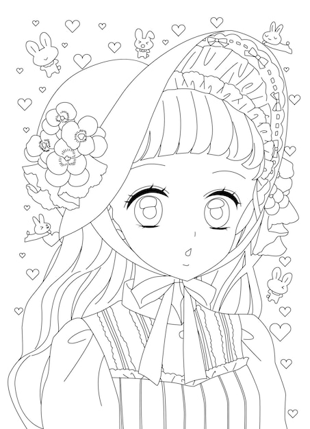arte de línea linda chica anime