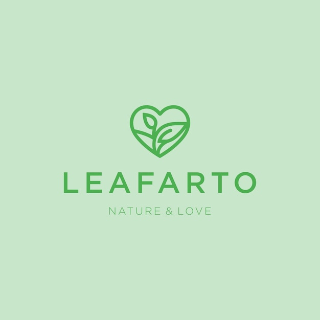 Arte de línea Logotipo Corazón y hoja Combo de corazón y hoja que simboliza el amor y la naturaleza
